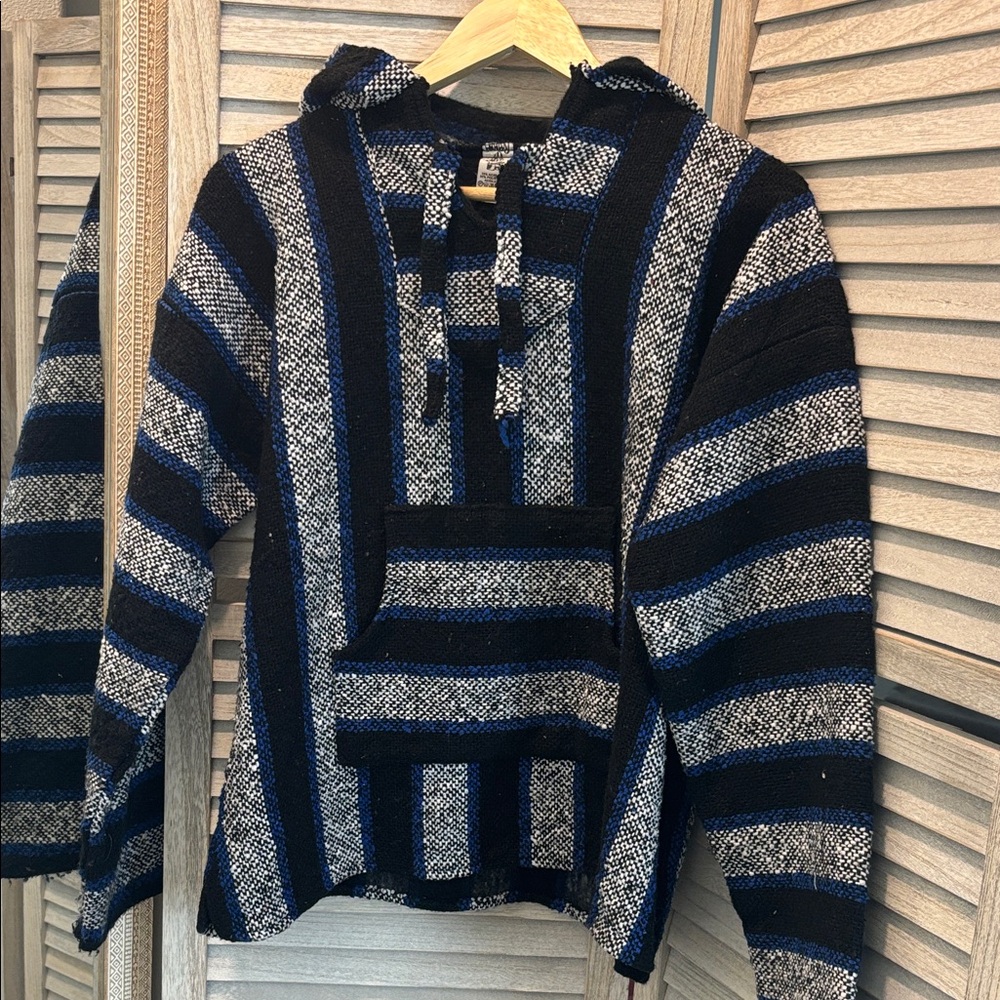 Navy and Black Striped Men's Hoodie Sweater